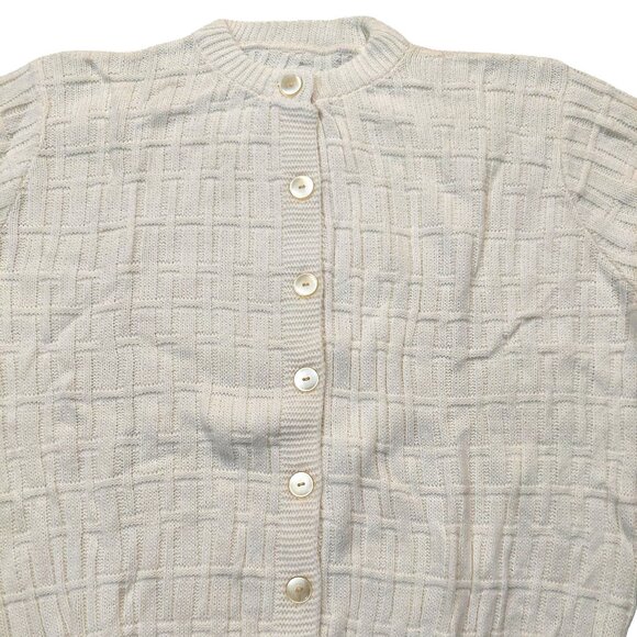 Vintage 1940s-1950s Waffle Knit Cream/Ivory Long Sleeve Cardigan Sweater Medium - Picture 4 of 7